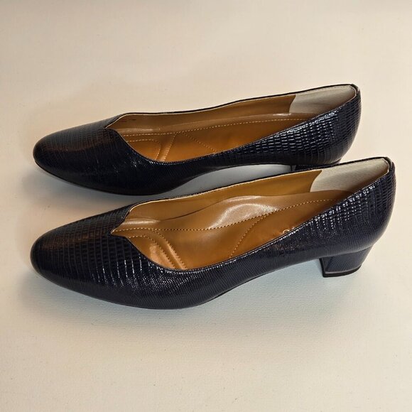 J. Renee Bambalina Lizard Print Patent Navy Blue Pump Shoe Sz 12 - Picture 3 of 10